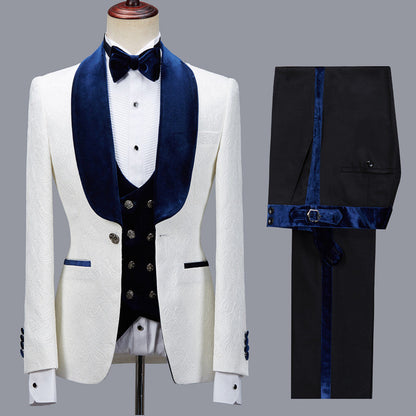 Bespoke White Jacquard Shawl Lapel Tuxedo for Wedding