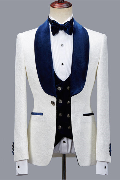 Bespoke White Jacquard Shawl Lapel Tuxedo for Wedding
