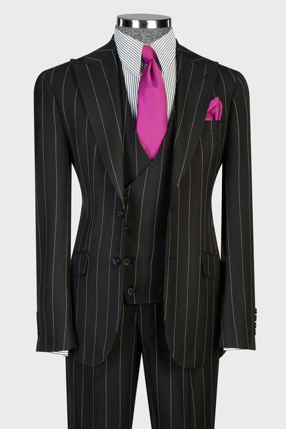 Men's Striped 3-piece Suit in Black