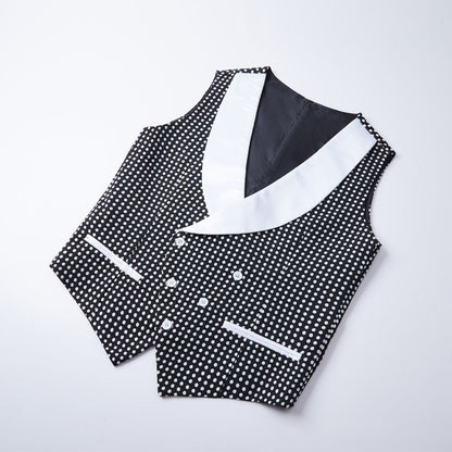 Black Dot Slim Fit White Shawl Lapel Wedding Tuxedo for Men
