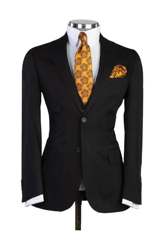 Black Classic Peak Lapel 3 Piece Suit