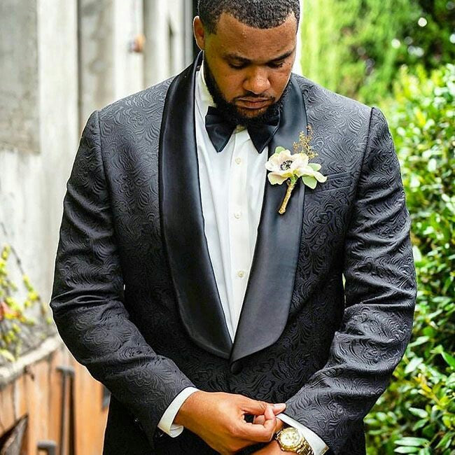 Black Jacquard Shawl Lapel Wedding Men's Suit