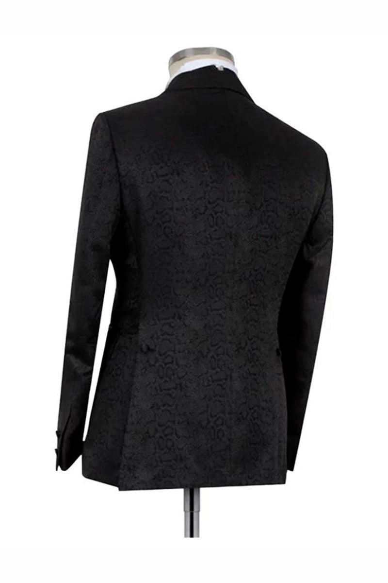 Black Double Breasted Jacquard Fashion Prom Men Suit