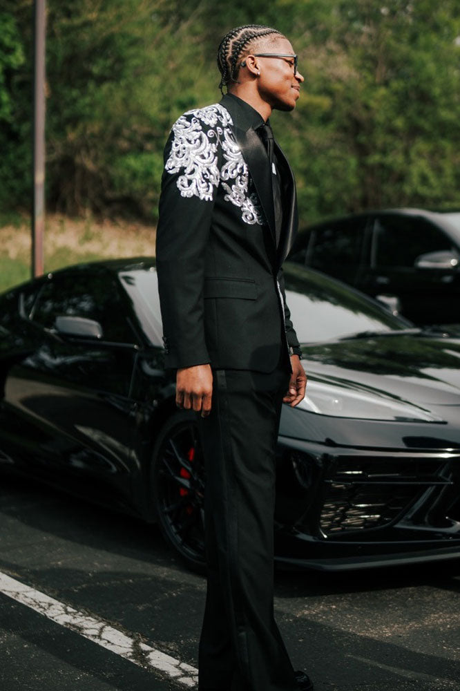Black 2-piece Tuxedo with Appliques for Prom