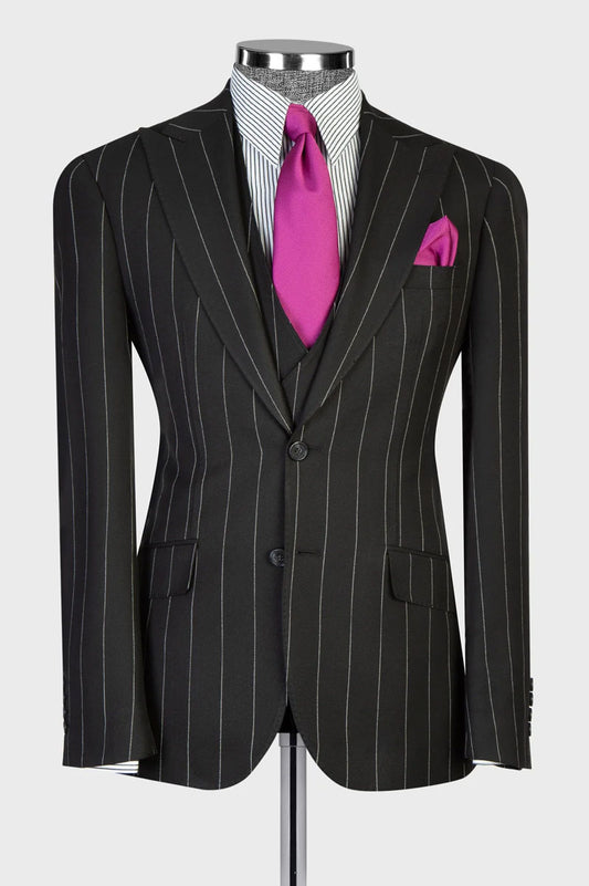 Men's Striped 3-piece Suit in Black