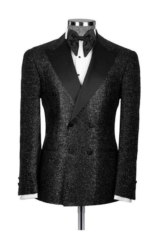 Shining Double Breasted Peak Lapel Tuxedo