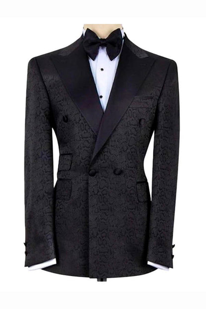 Black Double Breasted Jacquard Fashion Prom Men Suit