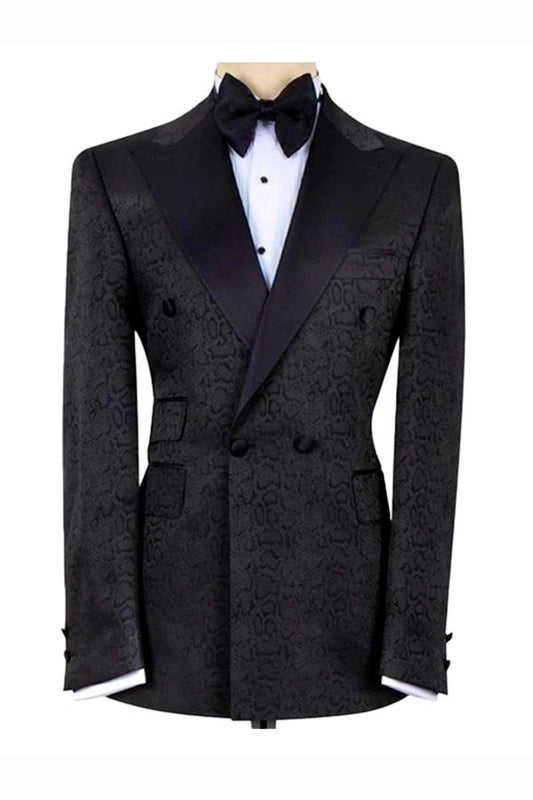Black Double Breasted Jacquard Fashion Prom Men Suit