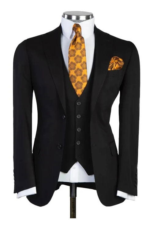 Black Classic Peak Lapel 3 Piece Suit