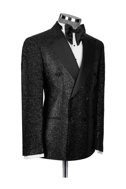 Shining Double Breasted Peak Lapel Tuxedo