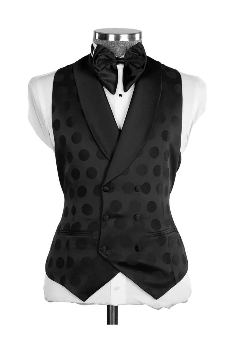 Black Dot Pattern Slim Fit Shawl Lapel 3 Piece Suit