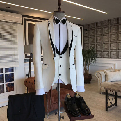 White Black Notched Lapel Slim Fit Men Prom Suits