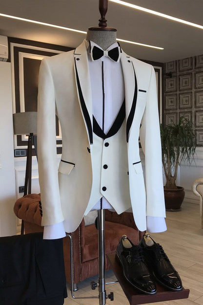 White Black Notched Lapel Slim Fit Men Prom Suits