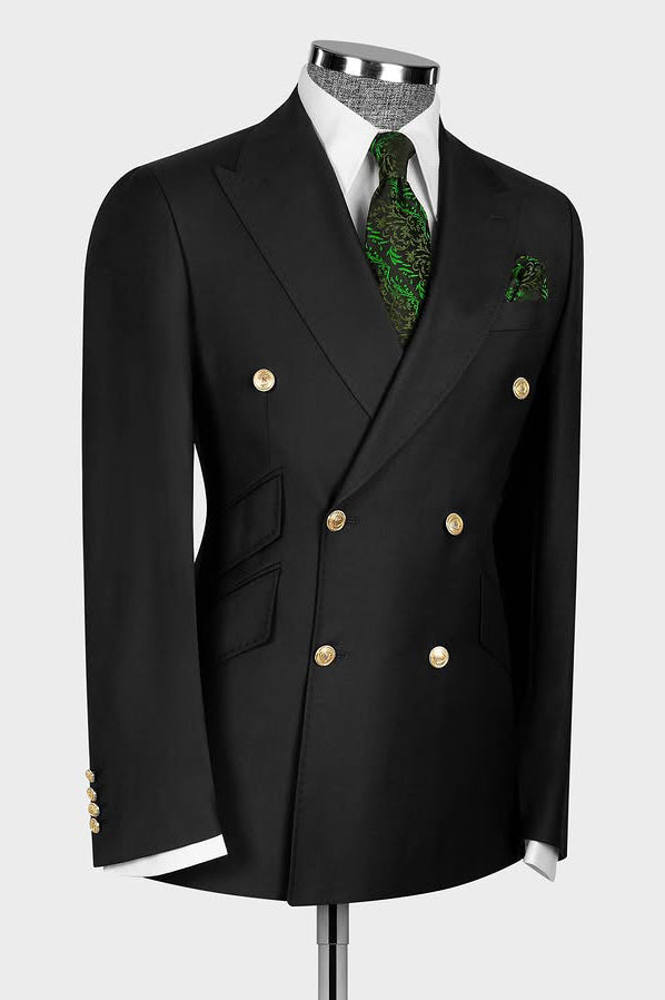 Latest Peaked Lapel Black Double Breasted Suit for Prom