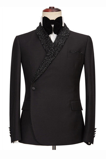 Sparkly Shawl Lapel Black One Button Wedding Prom Suit