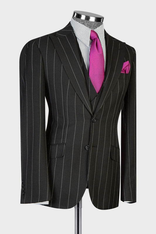 Men's Striped 3-piece Suit in Black