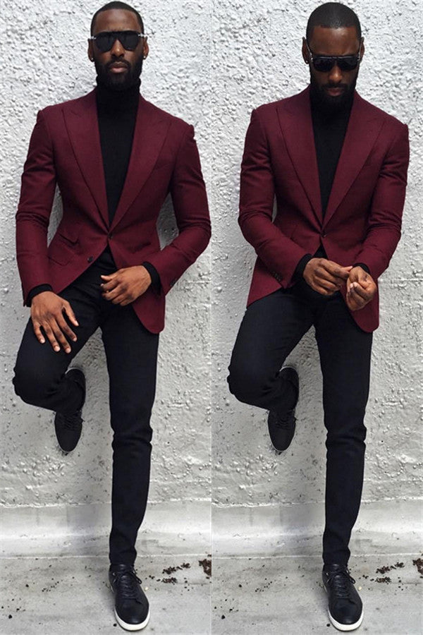 Burgundy Peaked Lapel Bespoke Men's Blazer Suit