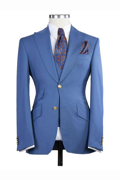 Blue Peak Lapel Men's 3 Piece Suit
