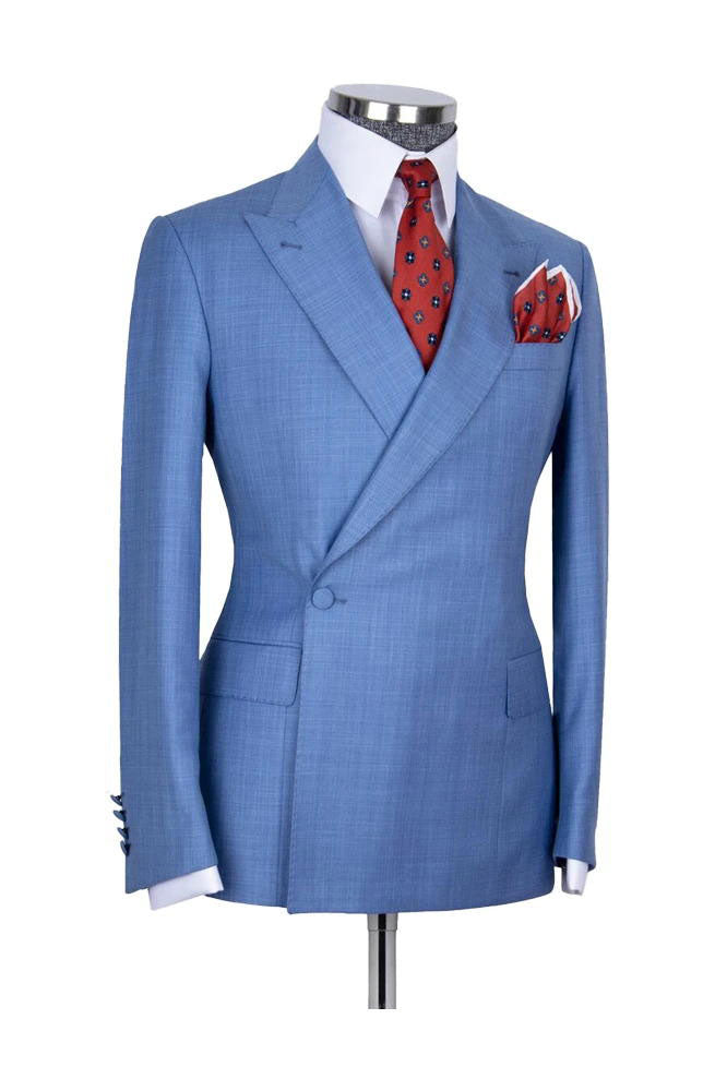 Blue 2 Piece Classic Peak Lapel Side Button Suit