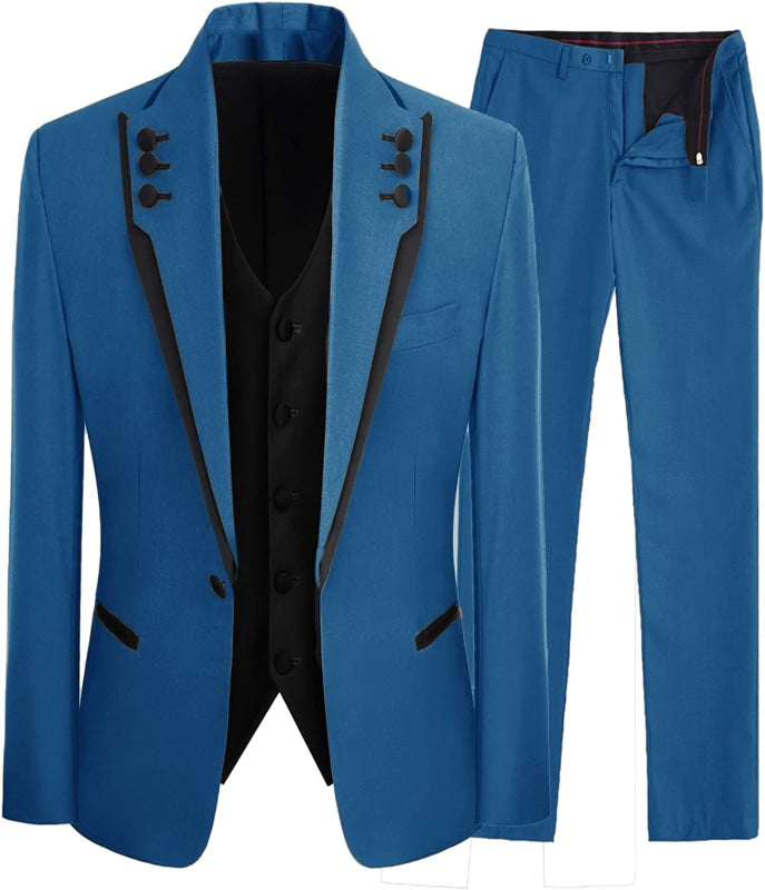 Blue Shawl Lapel Three Pieces Prom Suits One Button Wedding Tuxedos