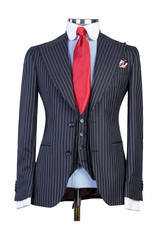 Dark Navy 3 Piece Striped Fashion Suit