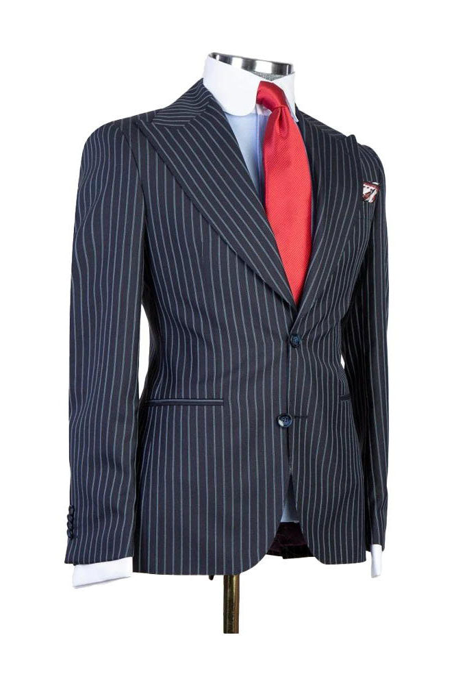 Dark Navy 3 Piece Striped Fashion Suit