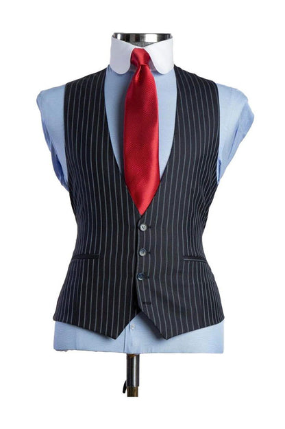 Dark Navy 3 Piece Striped Fashion Suit