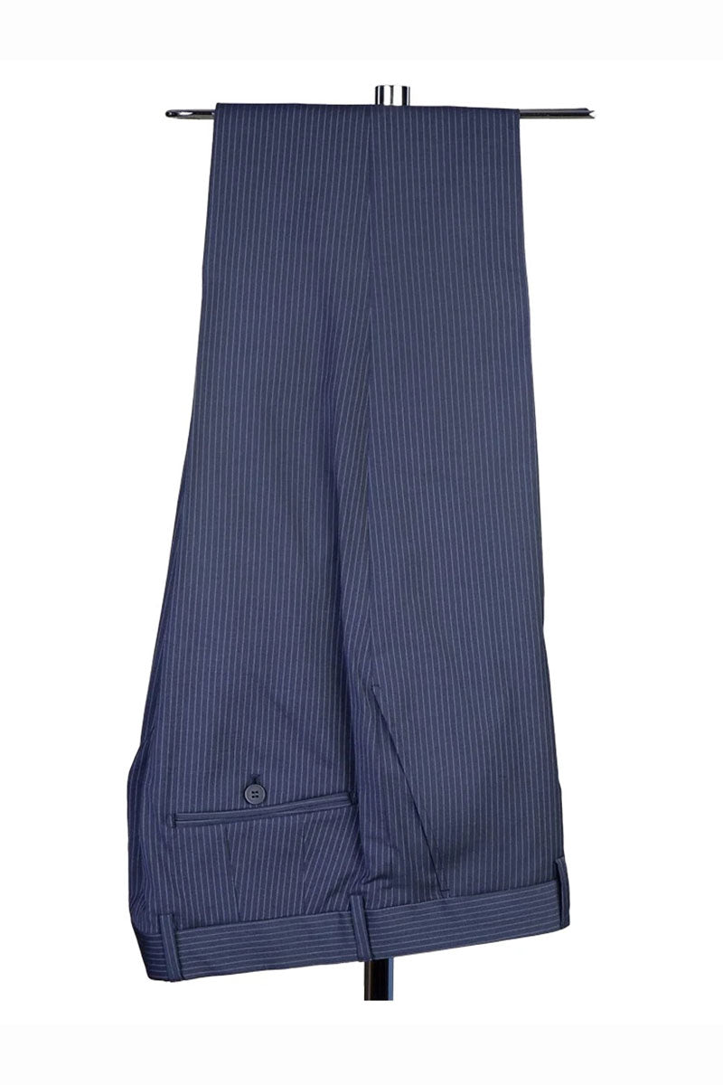 Navy Blue Striped Notch Lapel 3-piece Classic Suit