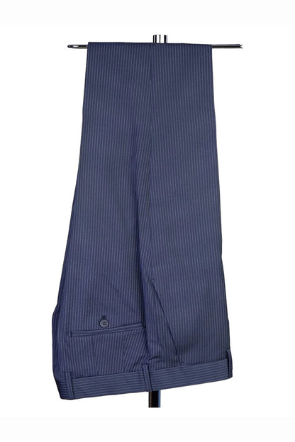 Navy Blue Striped Notch Lapel 3-piece Classic Suit