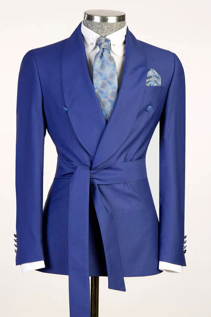 Sapphire Blue 2-piece Shawl Lapel Tuxedo with Belt for Prom