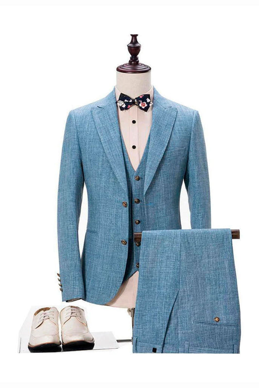 Men's Blue Peak Lapel 3-piece Suit for Prom