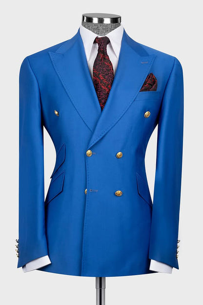 Latest Peaked Lapel Royal Blue Double Breasted Suit for Prom