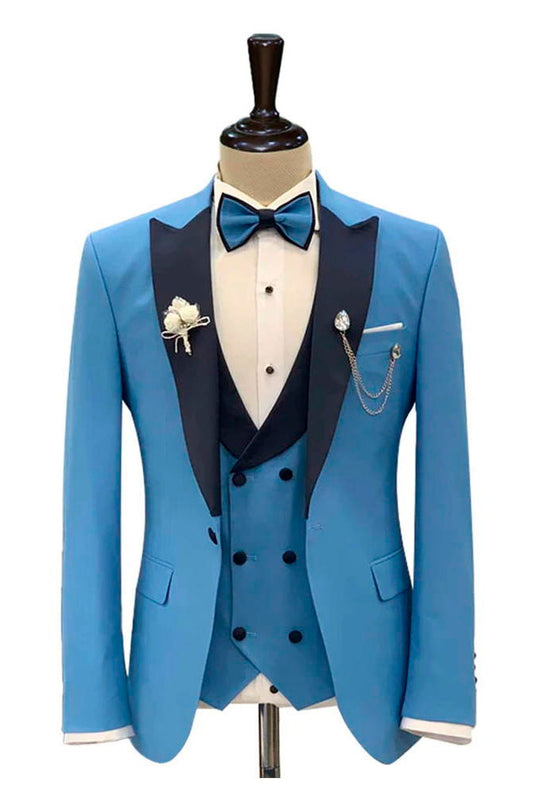 Sky Blue Slim Fit Single Breasted 3 Piece Suit