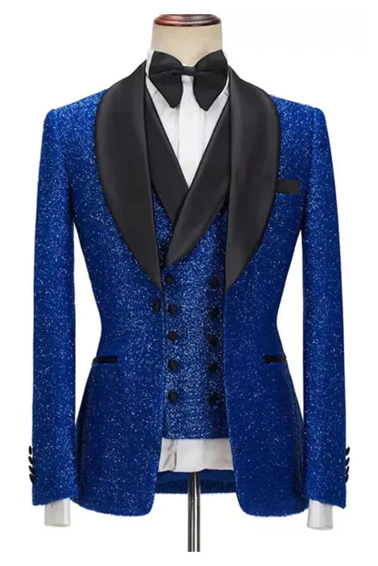 Sparkly Three Pieces Blazer Tuxedo in Red/Black/Blue/Purple