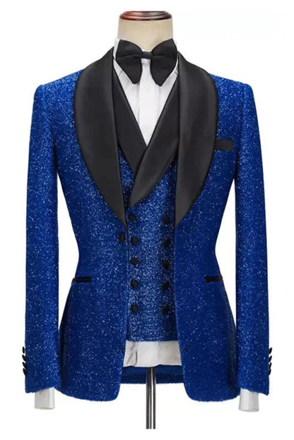 Sparkly Three Pieces Blazer Tuxedo in Red/Black/Blue/Purple