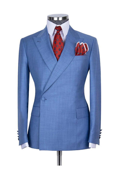 Blue 2 Piece Classic Peak Lapel Side Button Suit