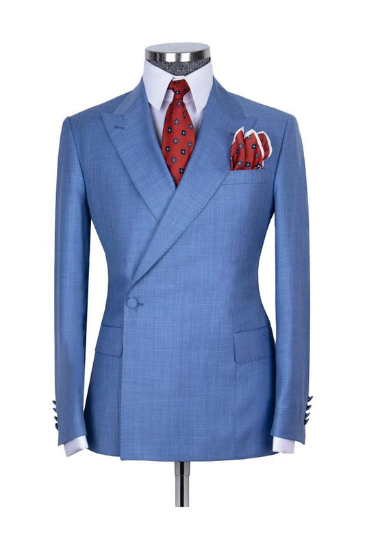 Blue 2 Piece Classic Peak Lapel Side Button Suit