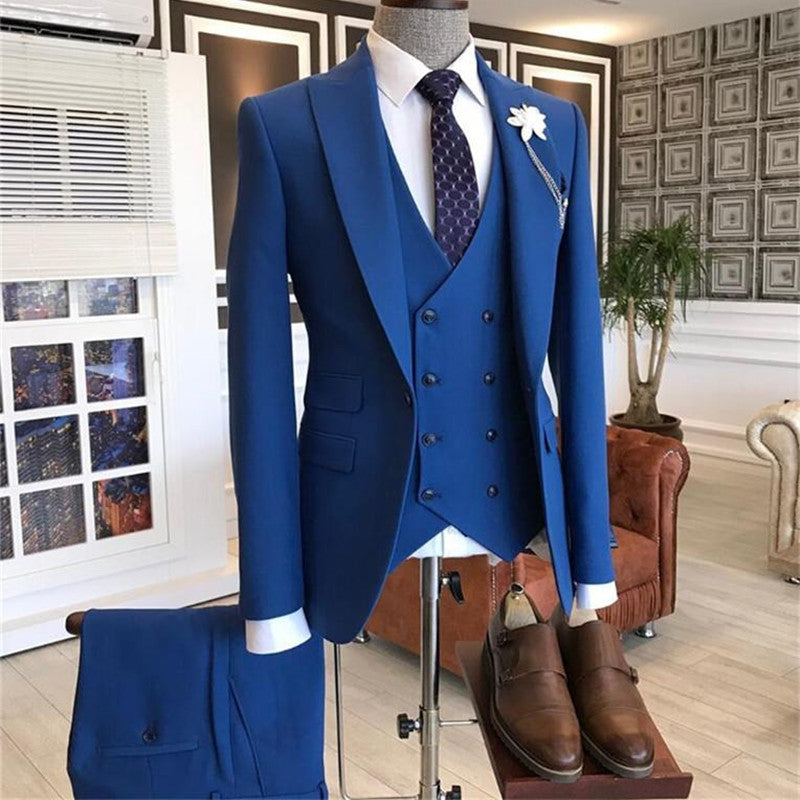 Blue Three-Pieces Peaked Lapel Men Prom Suits