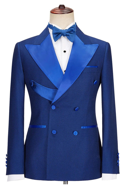 New Elegant Blue 2 Piece Peak Lapel Tuxedo