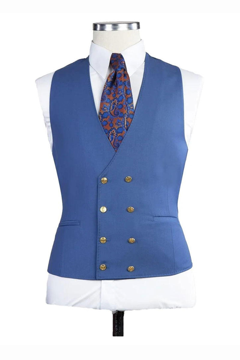 Blue Peak Lapel Men's 3 Piece Suit