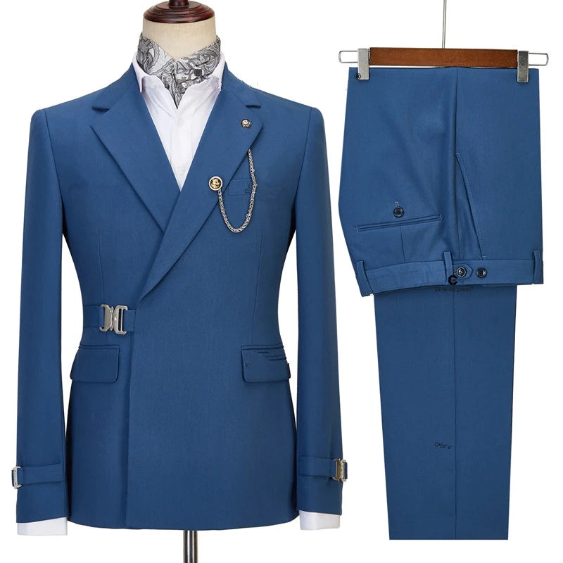 Blue 2 Piece Notch Lapel Men Suits