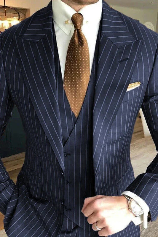 Pinstripe Peak Lapel 3-piece Suit