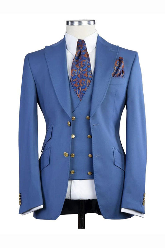 Blue Peak Lapel Men's 3 Piece Suit
