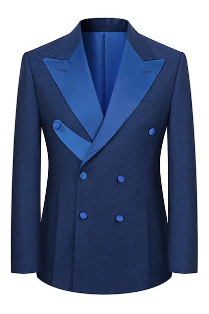 2 Piece Double Breasted Peaked Lapel Men Suits Pink/Navy Blue