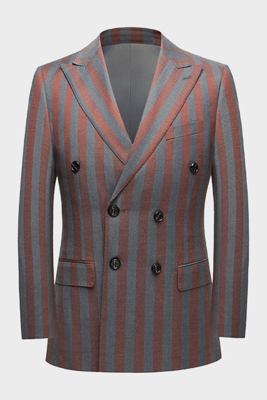 Red and Gray Striped Formal Men's Suit