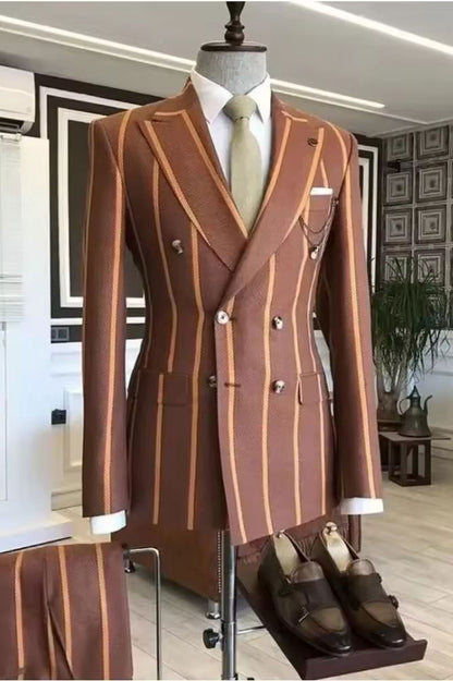 Bold Striped Double-breasted 2-piece Suit