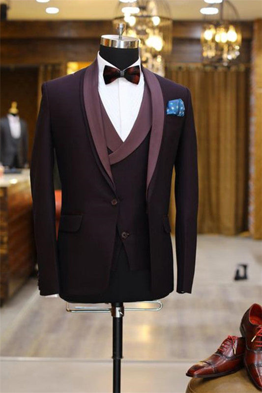 Brenden Purple Prom Suit Three Pieces Shawl Lapel Tuxedos