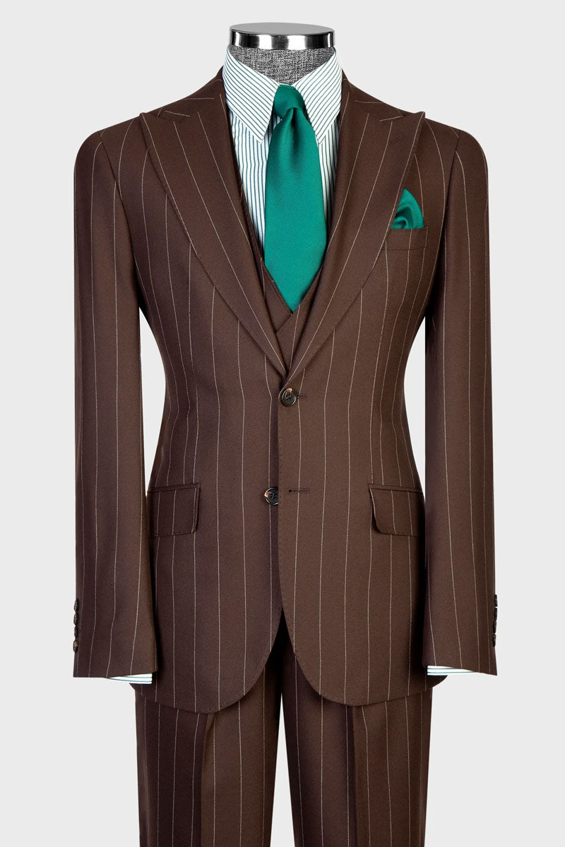Men's Striped Peak Lapel 3-piece Suit
