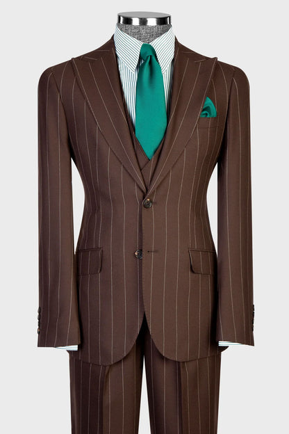 Men's Striped Peak Lapel 3-piece Suit