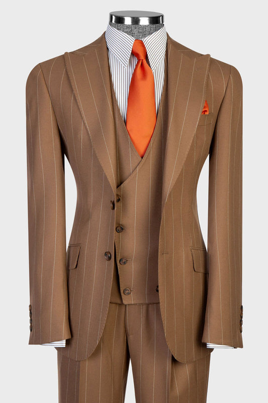 Men's Striped 3-piece Suit in Brown